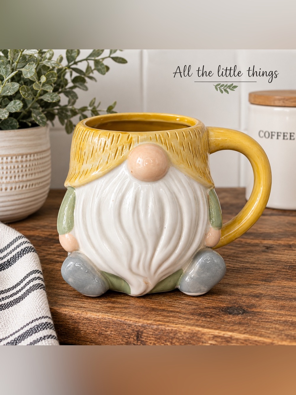 Yellow Gnome Ceramic Coffee Mug - Cute Home Dining Accent